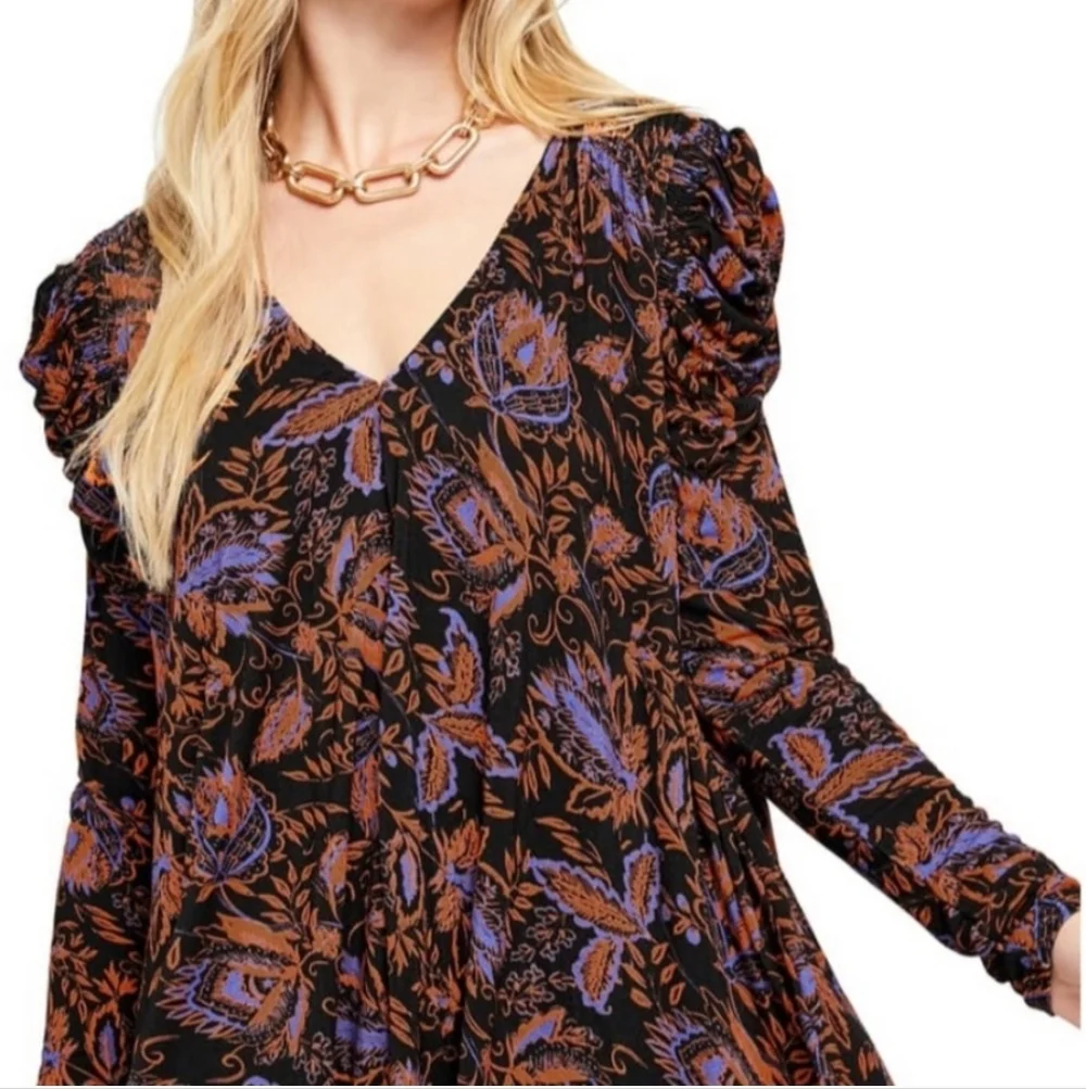 Free People Hey Lover Floral Print Puff Sleeve Tunic/Dress
